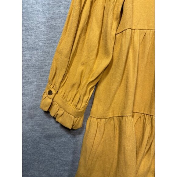 Maeve Anthropologie Mustard Goldie Tiered Tunic Top Tie Neck Back Sz S - Picture 3 of 6